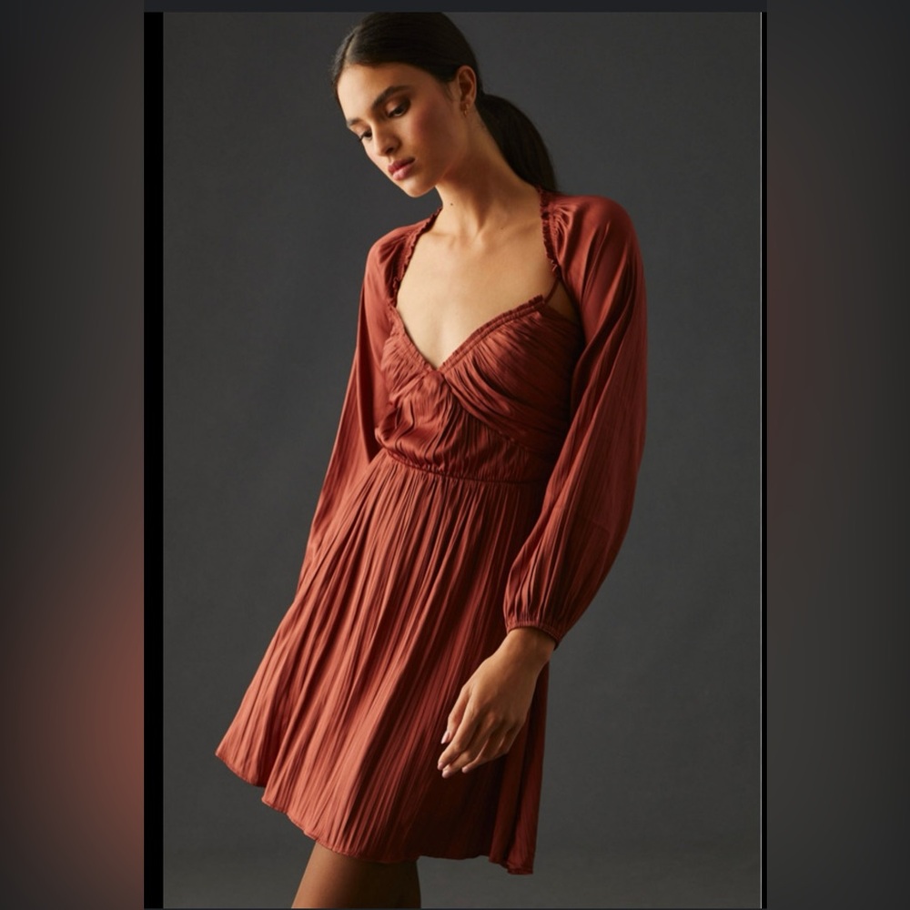 Anthropologie Shirred Cutout Mini Dress